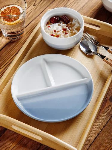日式分格餐盘陶瓷减脂一人食餐具早餐盘套装月子餐分餐制分隔盘子